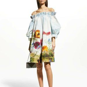 $1,990 NEW 2021 OSCAR DE LA RENTA LIGHT BLUE FLORAL OFF SHOULDER DRESS M L